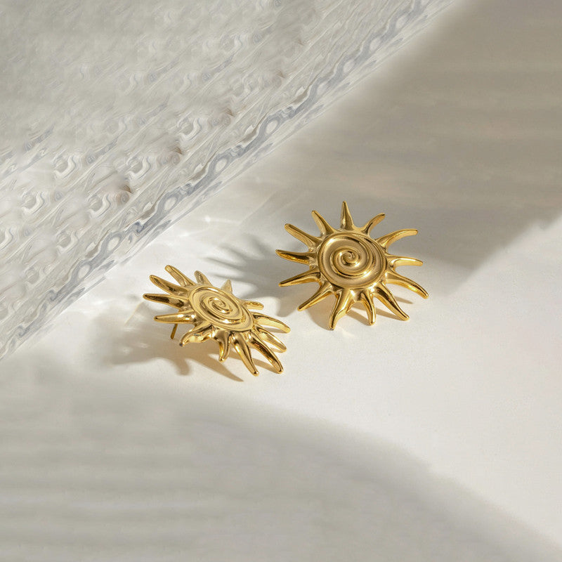Gold-Plated Anti Tarnish Stainless Steel Sun Shaped Stud Earrings