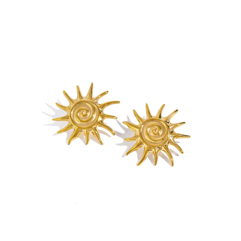 Gold-Plated Anti Tarnish Stainless Steel Sun Shaped Stud Earrings