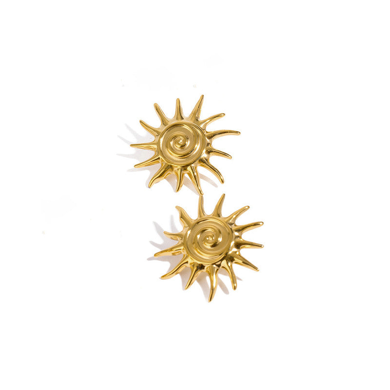Gold-Plated Anti Tarnish Stainless Steel Sun Shaped Stud Earrings