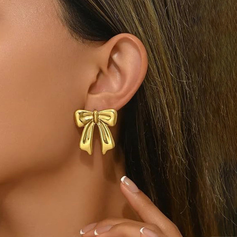 Gold-Plated Anti Tarnish Stainless Steel Bow Themed Earrings