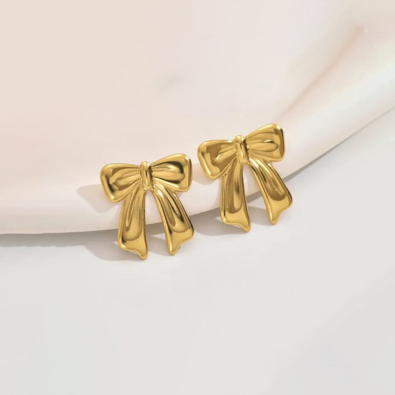 Gold-Plated Anti Tarnish Stainless Steel Bow Themed Earrings