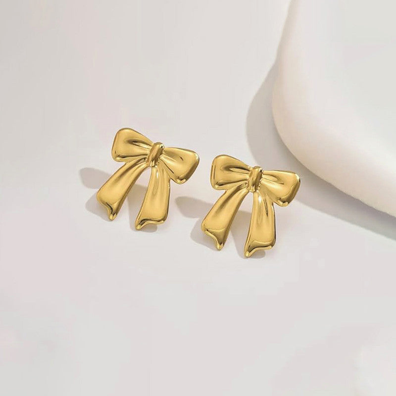 Gold-Plated Anti Tarnish Stainless Steel Bow Themed Earrings