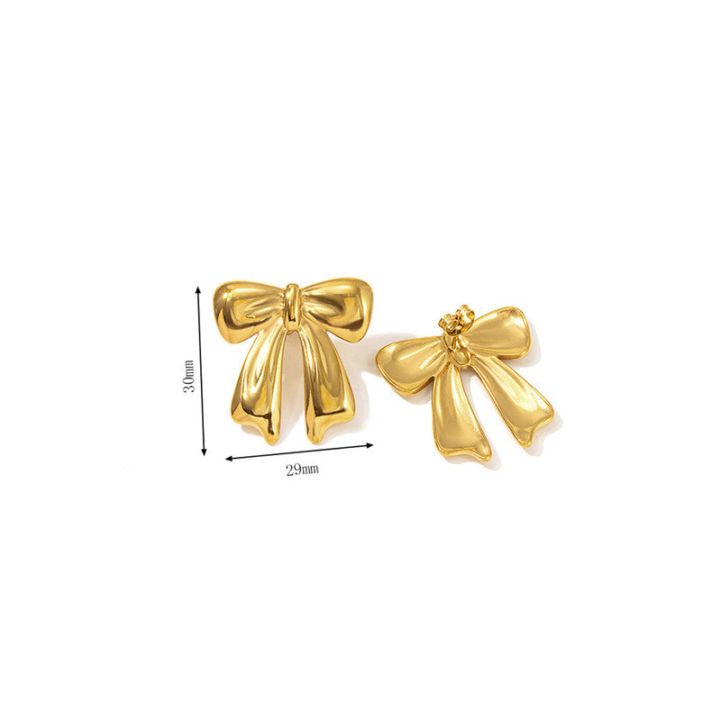 Gold-Plated Anti Tarnish Stainless Steel Bow Themed Earrings
