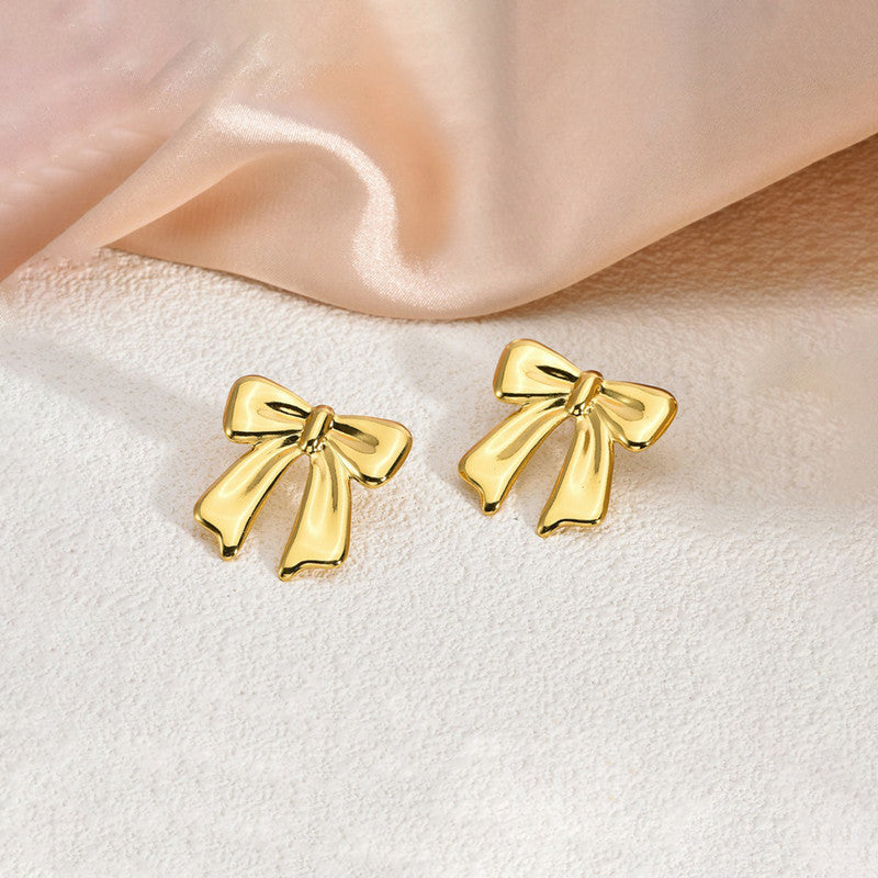 Gold-Plated Anti Tarnish Stainless Steel Bow Themed Earrings
