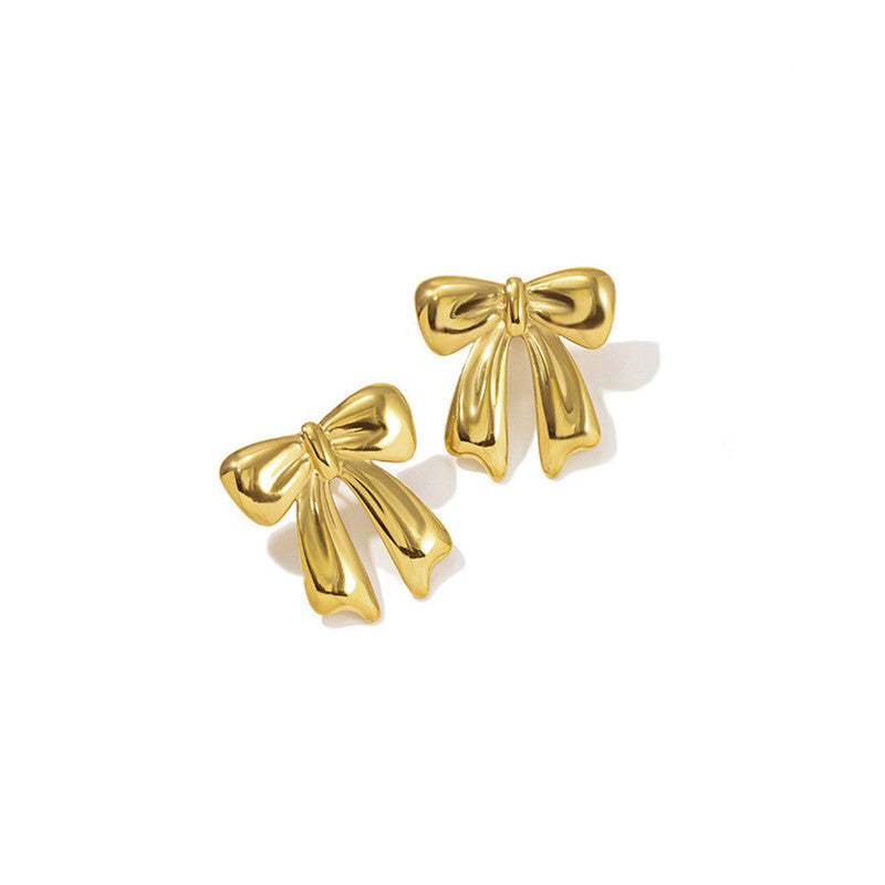 Gold-Plated Anti Tarnish Stainless Steel Bow Themed Earrings