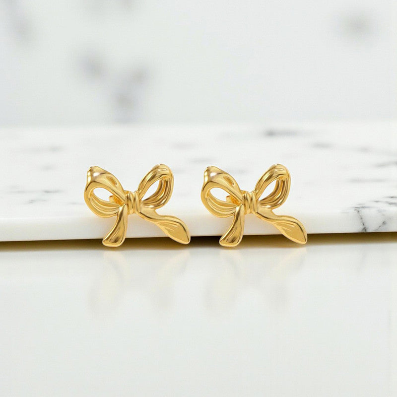 Gold-Plated Anti Tarnish Stainless Steel Bow Themed Earrings