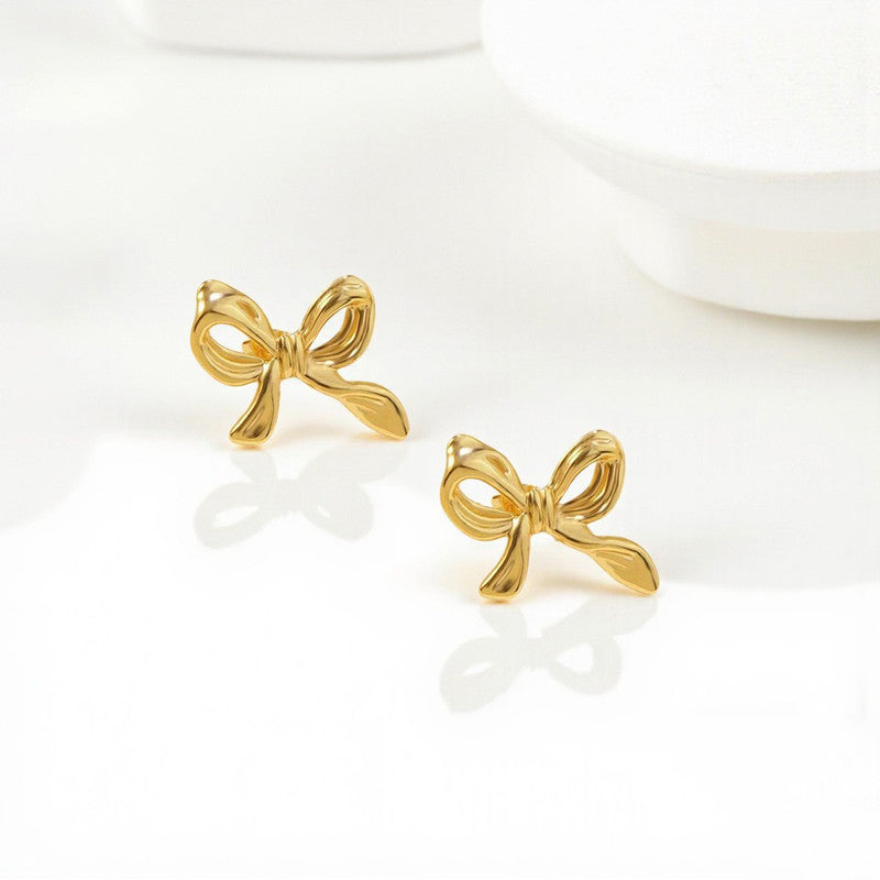 Gold-Plated Anti Tarnish Stainless Steel Bow Themed Earrings