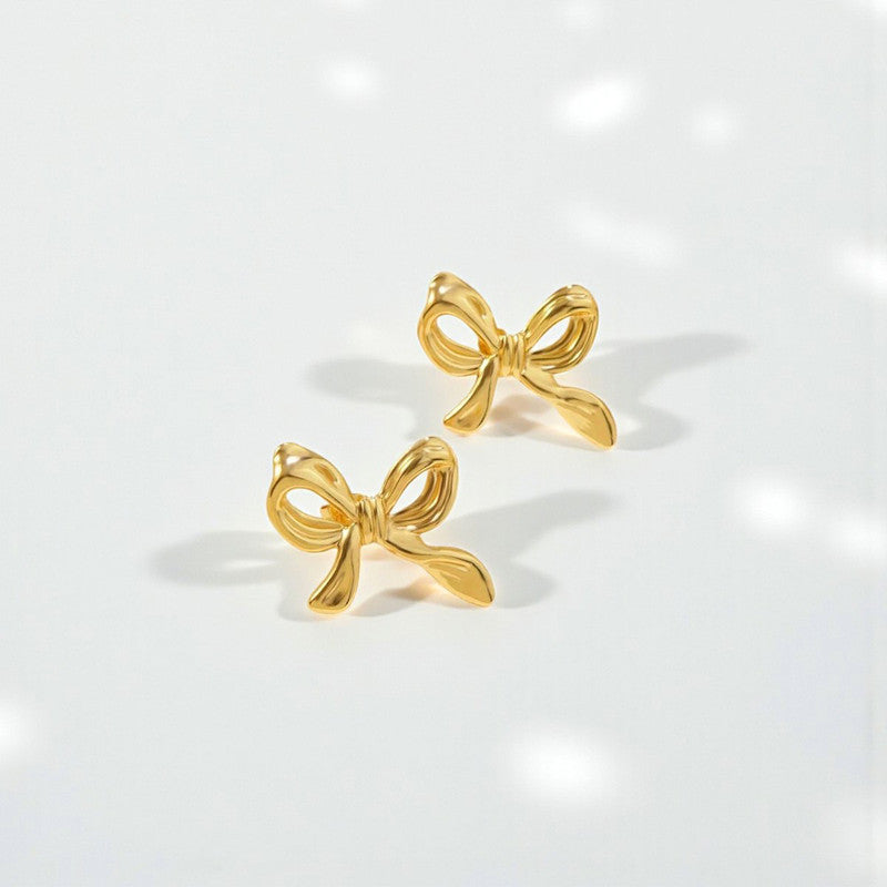 Gold-Plated Anti Tarnish Stainless Steel Bow Themed Earrings