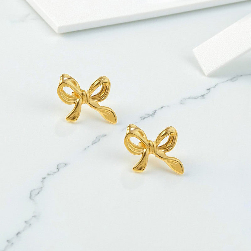 Gold-Plated Anti Tarnish Stainless Steel Bow Themed Earrings