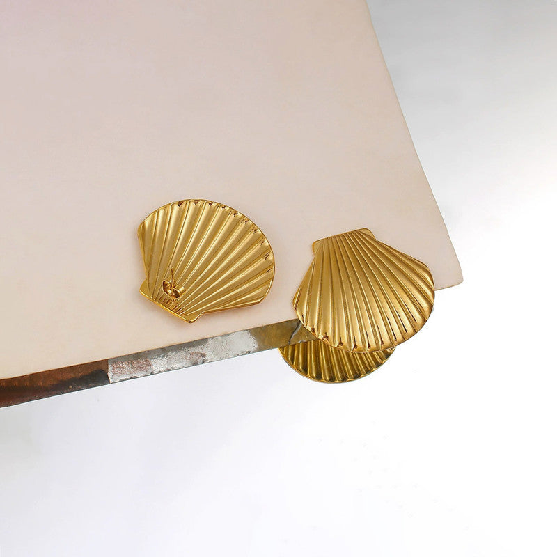 Gold-Plated Anti Tarnish Stainless Steel Shell Shaped Stud Earrings
