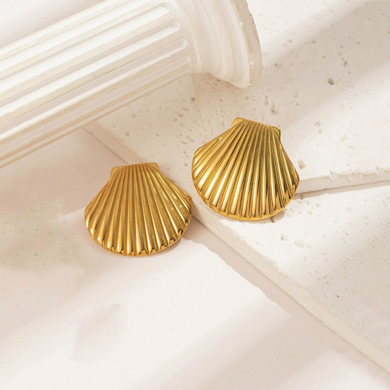 Gold-Plated Anti Tarnish Stainless Steel Shell Shaped Stud Earrings