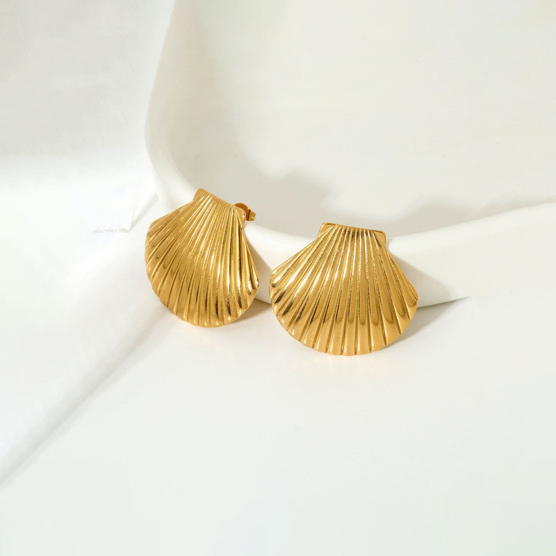 Gold-Plated Anti Tarnish Stainless Steel Shell Shaped Stud Earrings