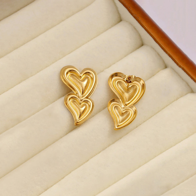 Gold-Plated Anti Tarnish Stainless Steel Heart Themed Earrings