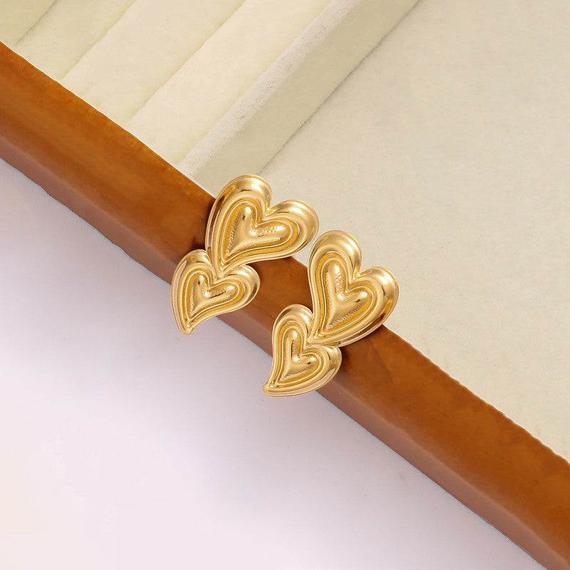 Gold-Plated Anti Tarnish Stainless Steel Heart Themed Earrings
