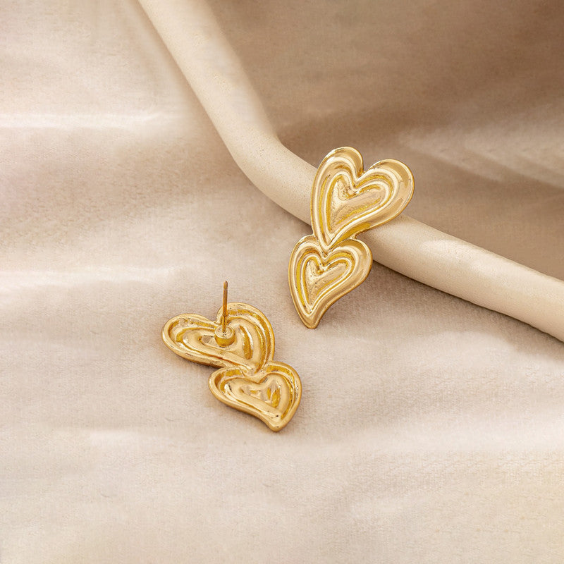Gold-Plated Anti Tarnish Stainless Steel Heart Themed Earrings