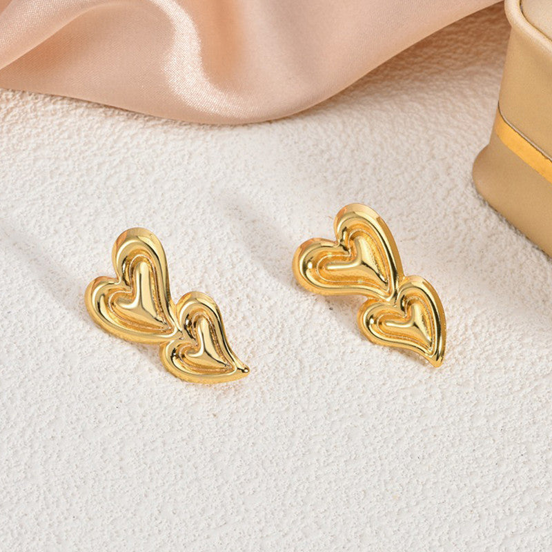 Gold-Plated Anti Tarnish Stainless Steel Heart Themed Earrings
