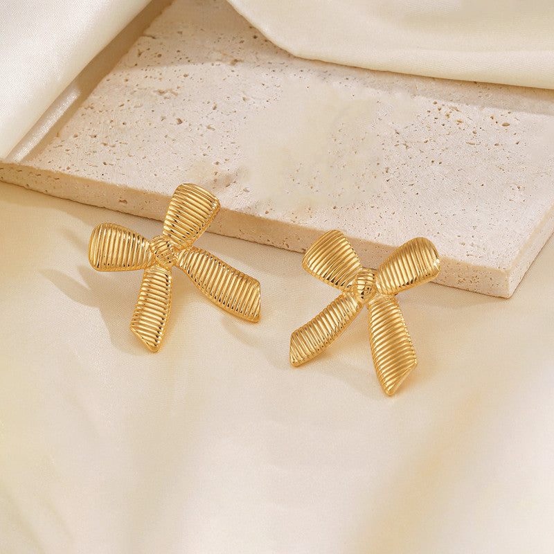 Gold-Plated Anti Tarnish Stainless Steel Bow Themed Earrings