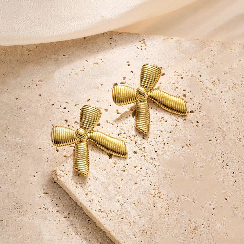 Gold-Plated Anti Tarnish Stainless Steel Bow Themed Earrings