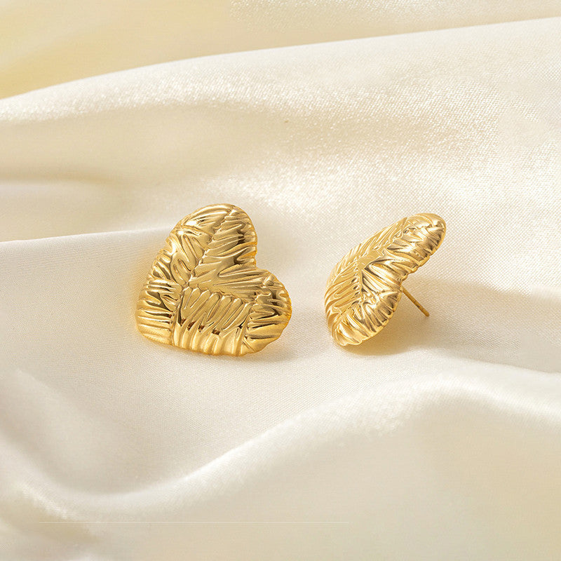 Gold-Plated Anti Tarnish Stainless Steel Heart Themed Stud Earrings