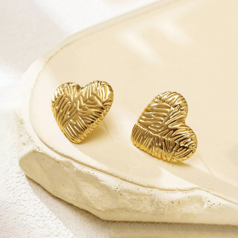 Gold-Plated Anti Tarnish Stainless Steel Heart Themed Stud Earrings