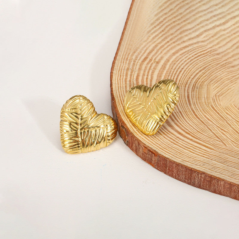 Gold-Plated Anti Tarnish Stainless Steel Heart Themed Stud Earrings