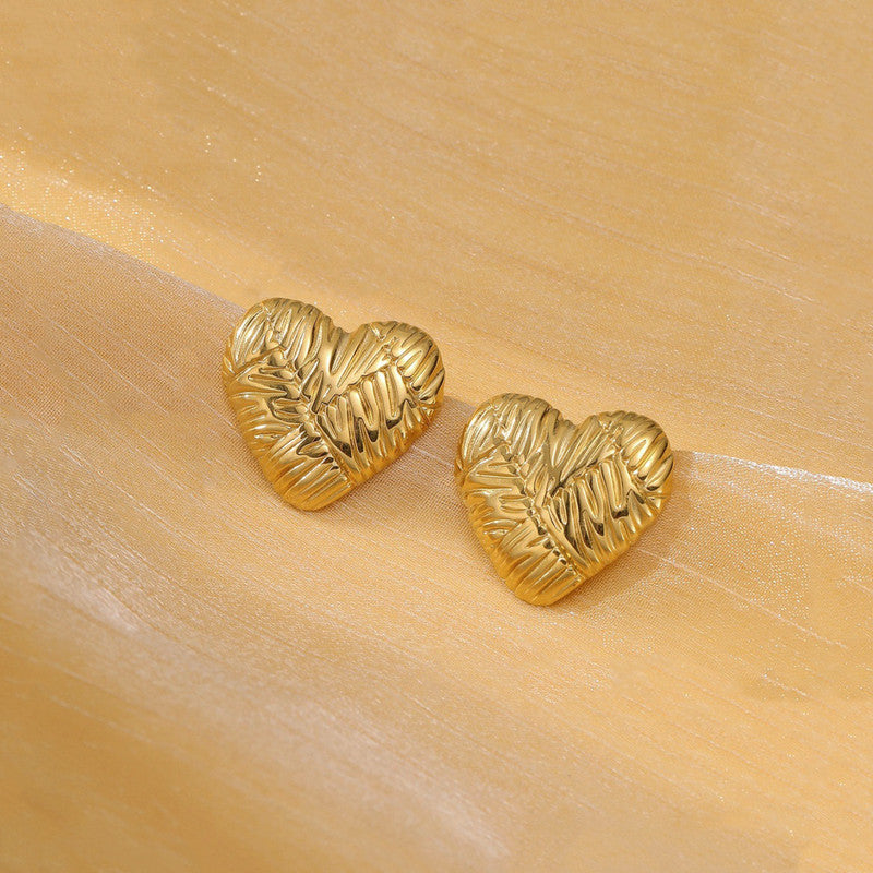 Gold-Plated Anti Tarnish Stainless Steel Heart Themed Stud Earrings