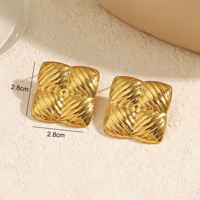 Gold-Plated Anti Tarnish Stainless Steel Quadangle Stud Earrings