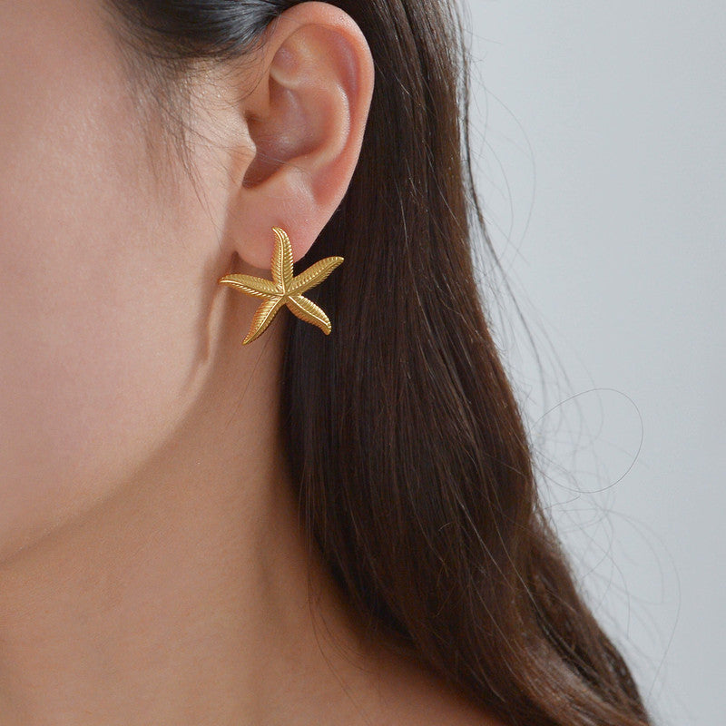 Gold-Plated Anti Tarnish Stainless Steel Star Shaped Stud Earrings