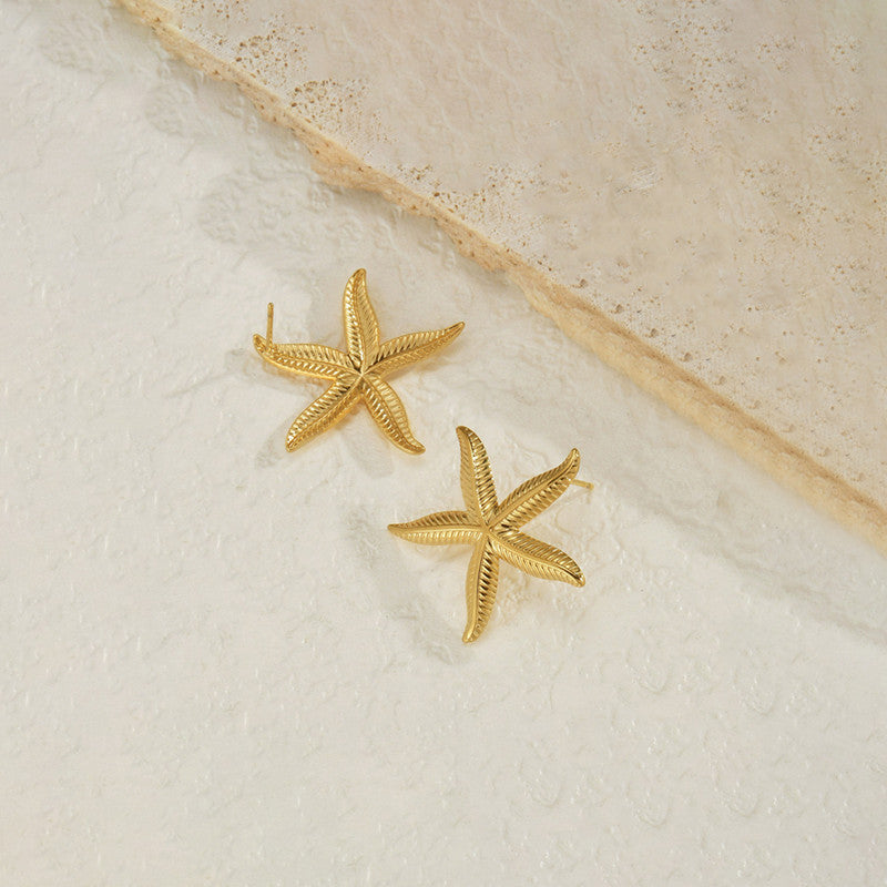 Gold-Plated Anti Tarnish Stainless Steel Star Shaped Stud Earrings