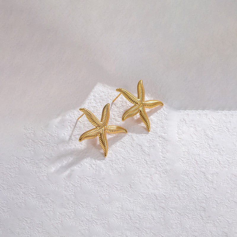 Gold-Plated Anti Tarnish Stainless Steel Star Shaped Stud Earrings