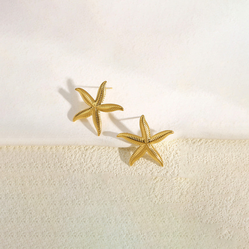 Gold-Plated Anti Tarnish Stainless Steel Star Shaped Stud Earrings