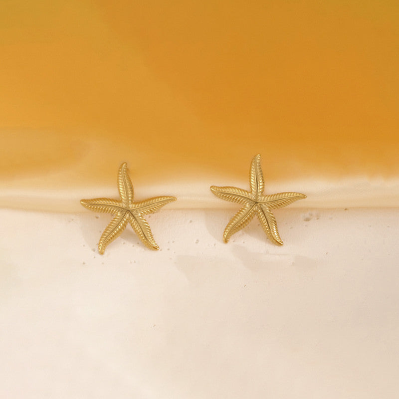 Gold-Plated Anti Tarnish Stainless Steel Star Shaped Stud Earrings