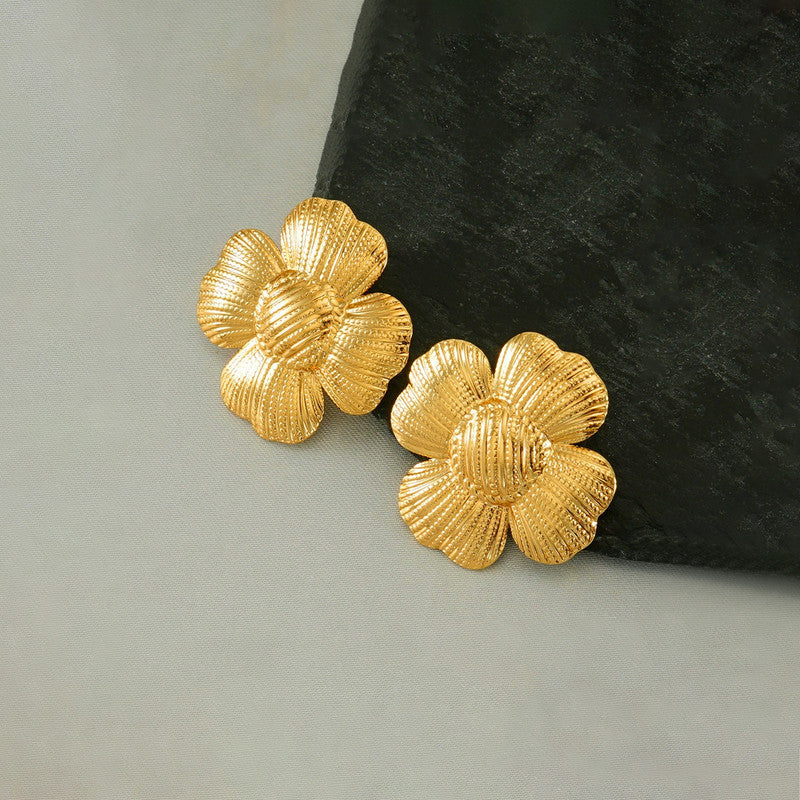 Gold-Plated Anti Tarnish Stainless Steel Floral themed Stud Earrings