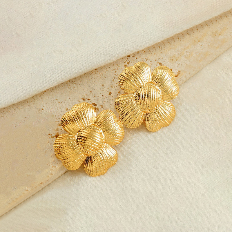 Gold-Plated Anti Tarnish Stainless Steel Floral themed Stud Earrings