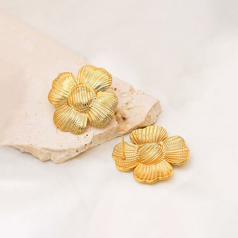 Gold-Plated Anti Tarnish Stainless Steel Floral themed Stud Earrings