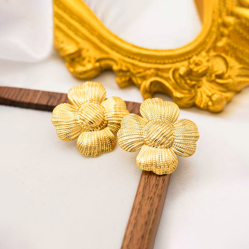 Gold-Plated Anti Tarnish Stainless Steel Floral themed Stud Earrings