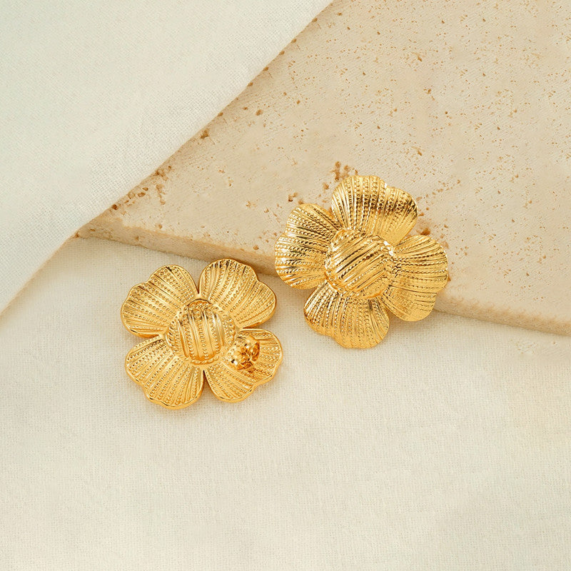 Gold-Plated Anti Tarnish Stainless Steel Floral themed Stud Earrings