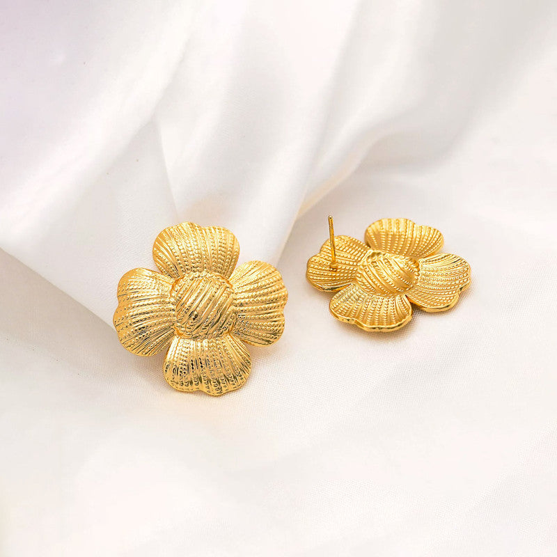 Gold-Plated Anti Tarnish Stainless Steel Floral themed Stud Earrings