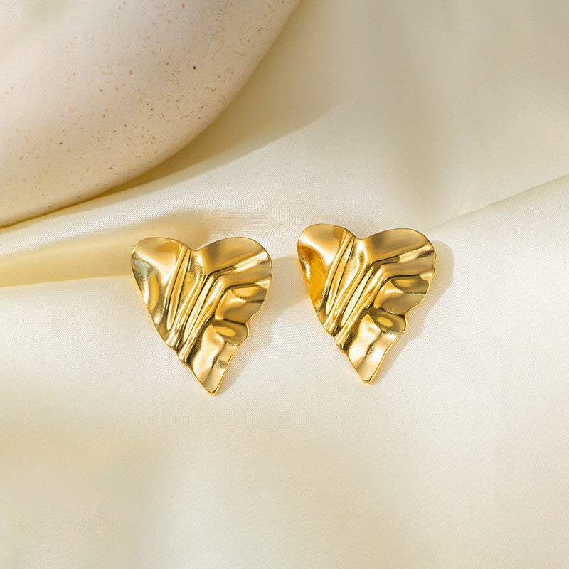 Gold-Plated Anti Tarnish Stainless Steel Heart Themed Stud Earrings