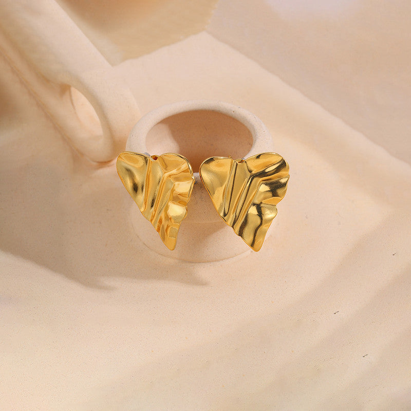 Gold-Plated Anti Tarnish Stainless Steel Heart Themed Stud Earrings