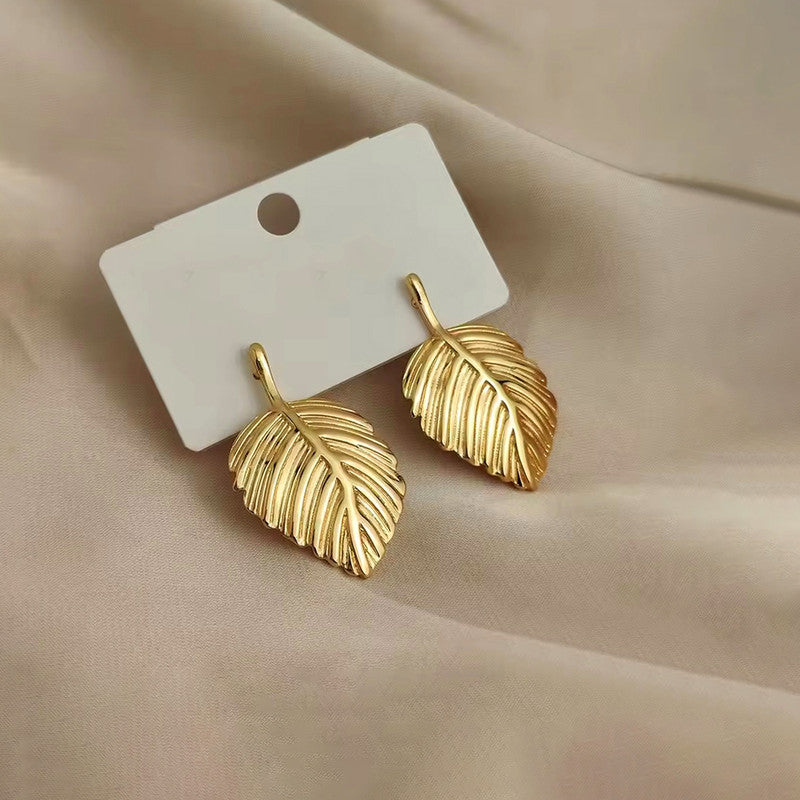 Gold-Plated Anti Tarnish Stainless Steel Leaf Shaped Stud Earrings