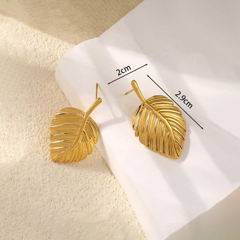 Gold-Plated Anti Tarnish Stainless Steel Leaf Shaped Stud Earrings