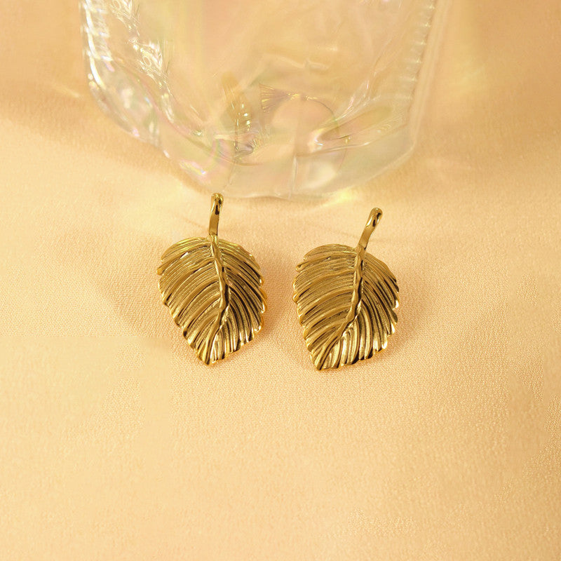Gold-Plated Anti Tarnish Stainless Steel Leaf Shaped Stud Earrings