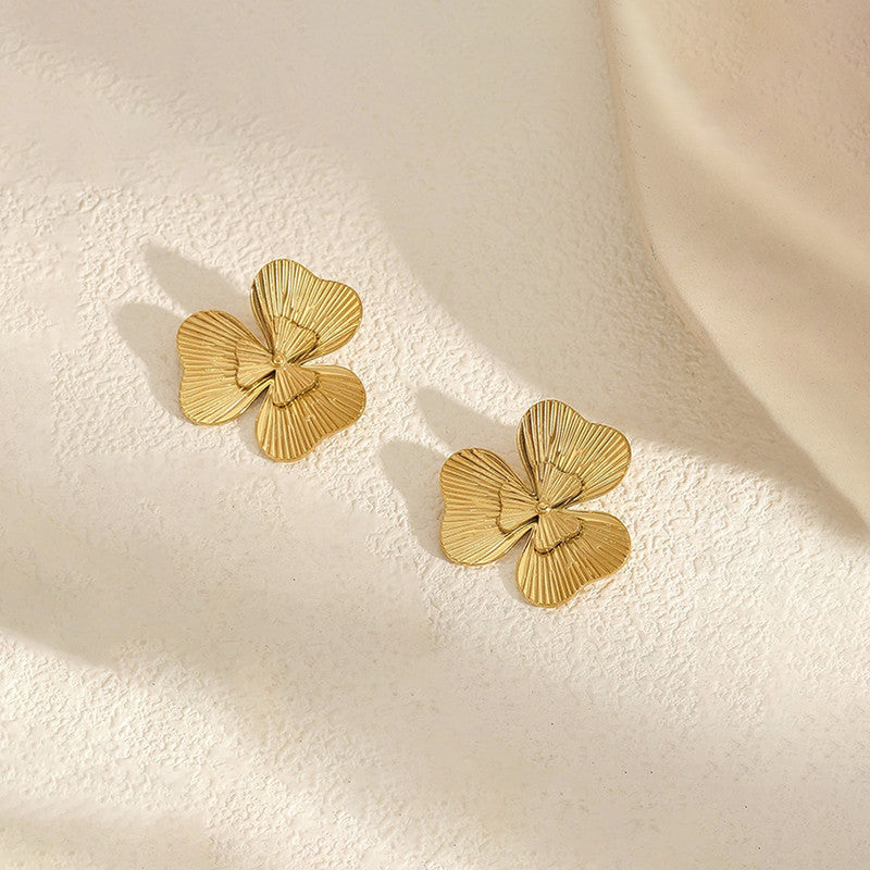 Gold-Plated Anti Tarnish Stainless Steel Floral themed Stud Earrings