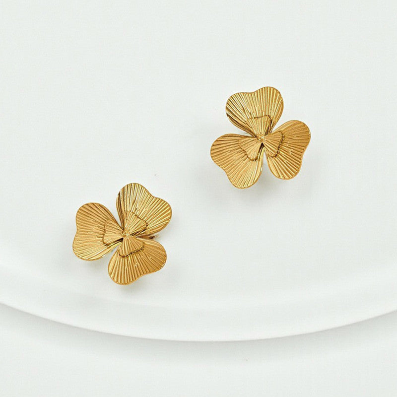 Gold-Plated Anti Tarnish Stainless Steel Floral themed Stud Earrings