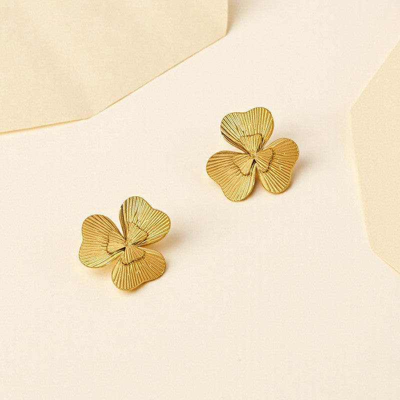 Gold-Plated Anti Tarnish Stainless Steel Floral themed Stud Earrings