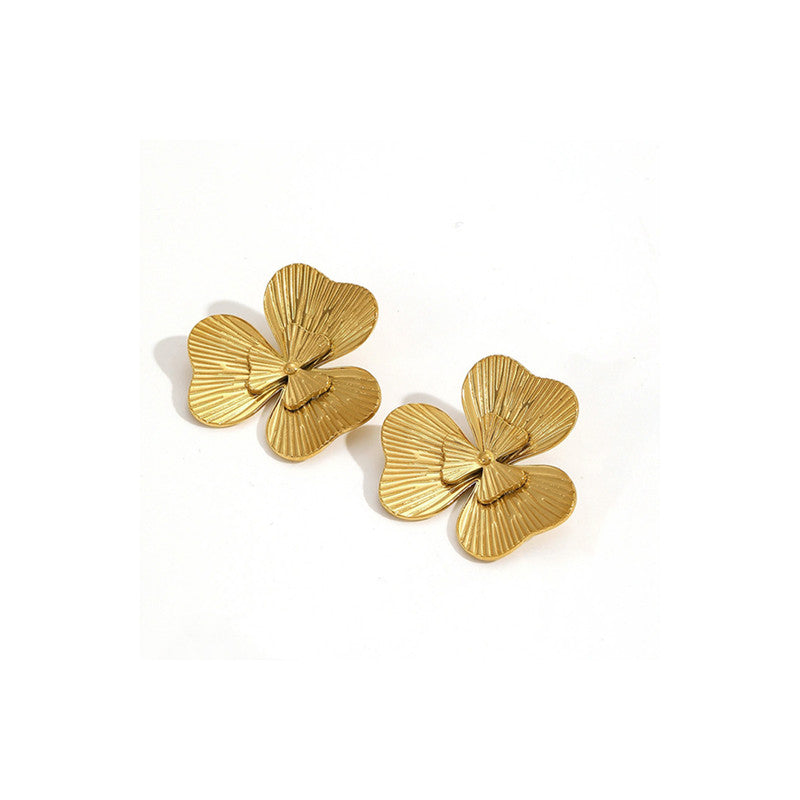 Gold-Plated Anti Tarnish Stainless Steel Floral themed Stud Earrings