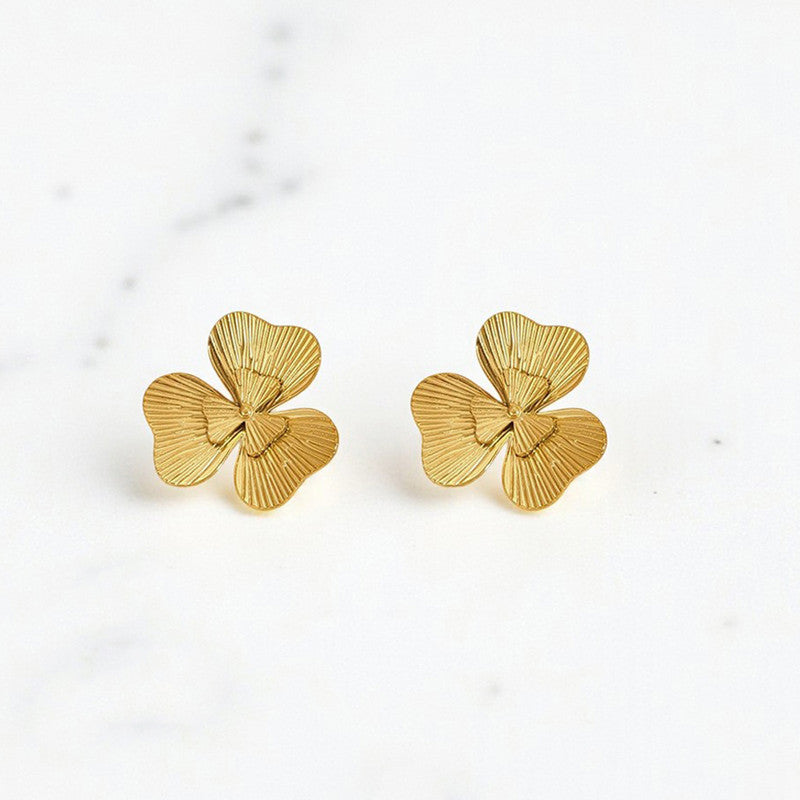 Gold-Plated Anti Tarnish Stainless Steel Floral themed Stud Earrings