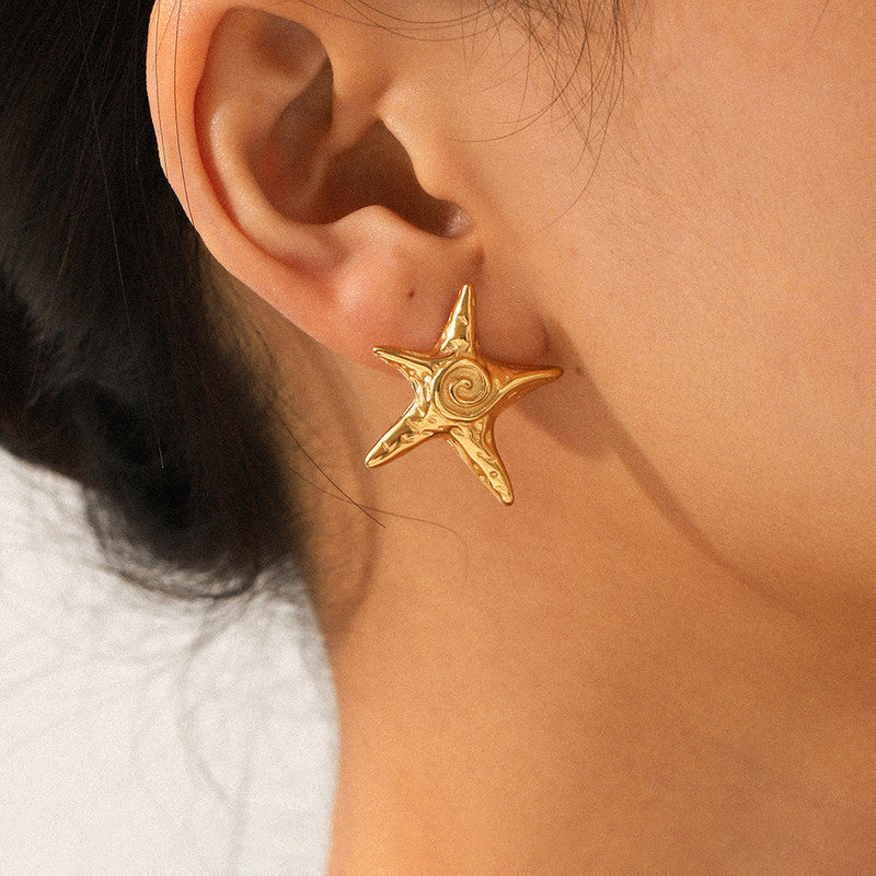 Gold-Plated Anti Tarnish Stainless Steel Star Shaped Stud Earrings
