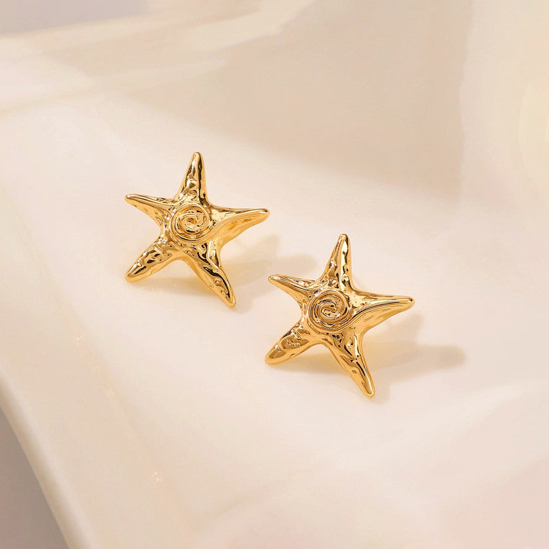 Gold-Plated Anti Tarnish Stainless Steel Star Shaped Stud Earrings